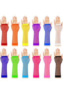 Bunte ellenbogenlange Mesh-Partyhandschuhe im Großhandel, 12 Paar