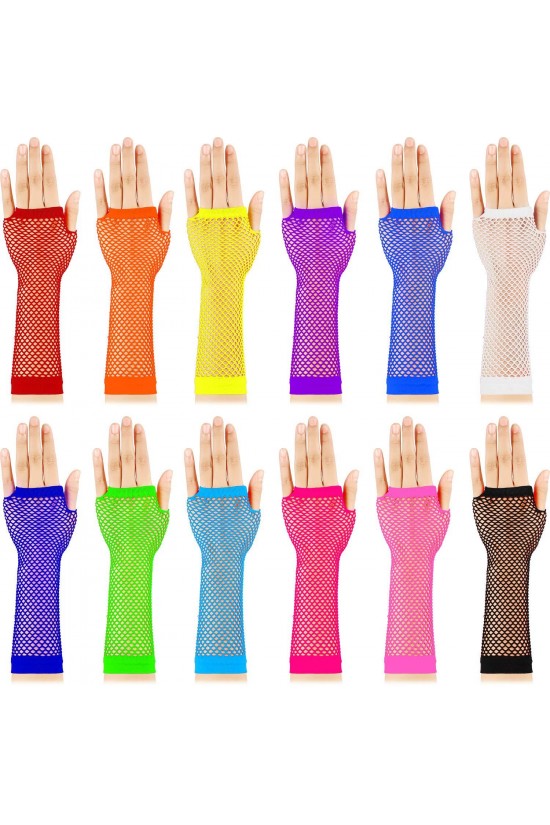 Gants colorés de partie de vente en gros de maille de longueur de coude 12 paires