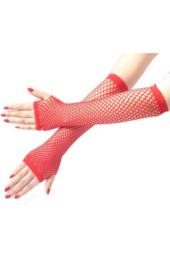 Long Mesh Knitted Gloves Red Color Long Mesh Knitted Gloves Red Color