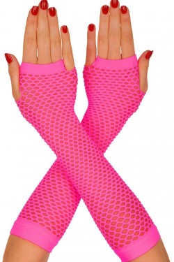 Long Mesh Knitted Gloves Fuchsia Color 26 cm
