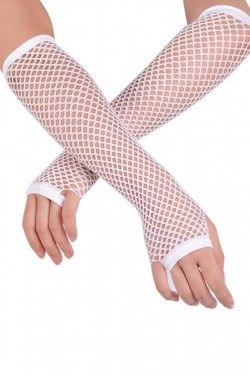 Long Mesh Knitted Gloves White Color