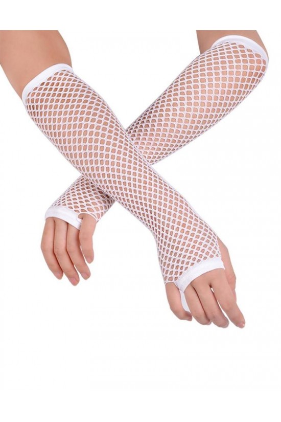 Long Mesh Knitted Gloves White Color Long Mesh Knitted Gloves White Color