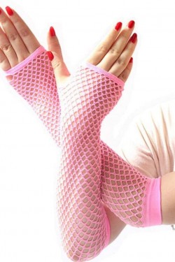 Long Mesh Knitted Gloves Light Pink Color