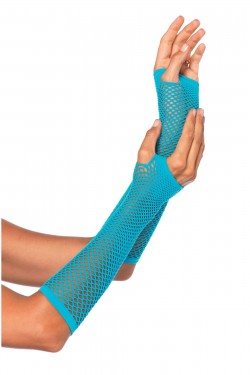 Long Mesh Knitted Gloves Turquoise Color