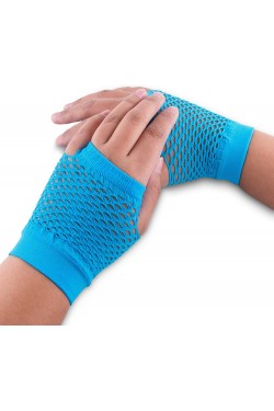 Blue Color Short Length Mesh Knitted Gloves