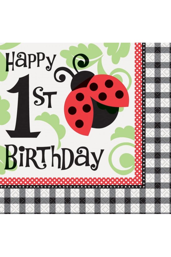Servietten zum 1. Geburtstag mit Marienkäfermotiv, 16 Stück