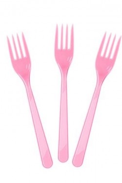 Pembe Renk Lüks Plastik Çatal 25 Adet