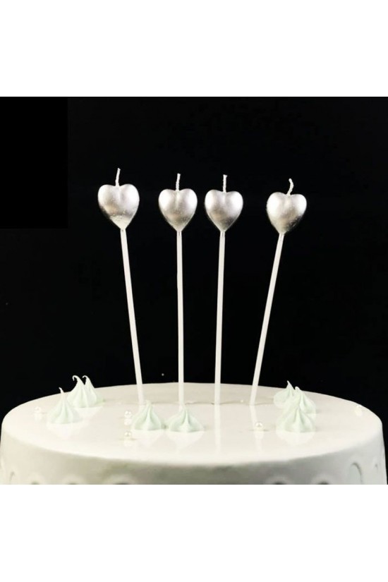 Bougie Coeur Métallisé avec Bâtons Bougie Anniversaire Argent Bougie Coeur Métallisé avec Bâtons Bougie Anniversaire Argent