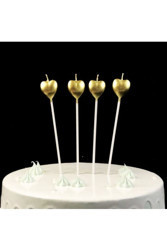Bougie Coeur Métallisé avec Bâtons Bougie Anniversaire Or 4 Pcs Bougie Coeur Métallisé avec Bâtons Bougie Anniversaire Or 4 Pcs