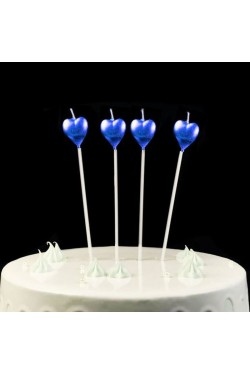 Vela Coração Metalizada com Vara Vela de Aniversário Azul 4 Peças