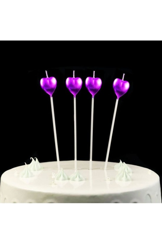 Bougie Coeur Métallisé avec Bâtons Bougie Anniversaire Violet 4 Pcs Bougie Coeur Métallisé avec Bâtons Bougie Anniversaire Violet 4 Pcs