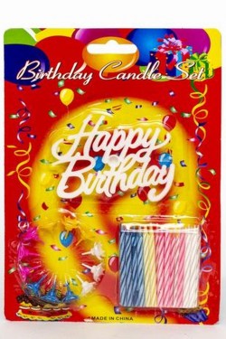 Bougie d'anniversaire écrite Happy Birthday en cire colorée blanche 12 pcs