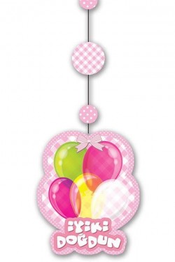 İyiki Doğdun Yazılı Asmalı İp Süs Pembe Renk 3 lü Set 12x45 cm