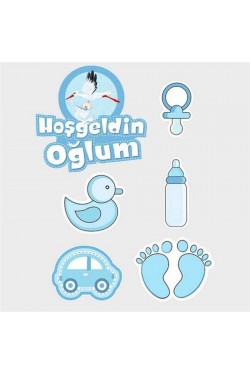 Aufkleber-Set „Welcome Son Baby Shower“, 6-teilig