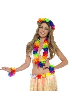 Buntes Hawaii-Halsketten-Kronen-Armband-Set, 4-teilig