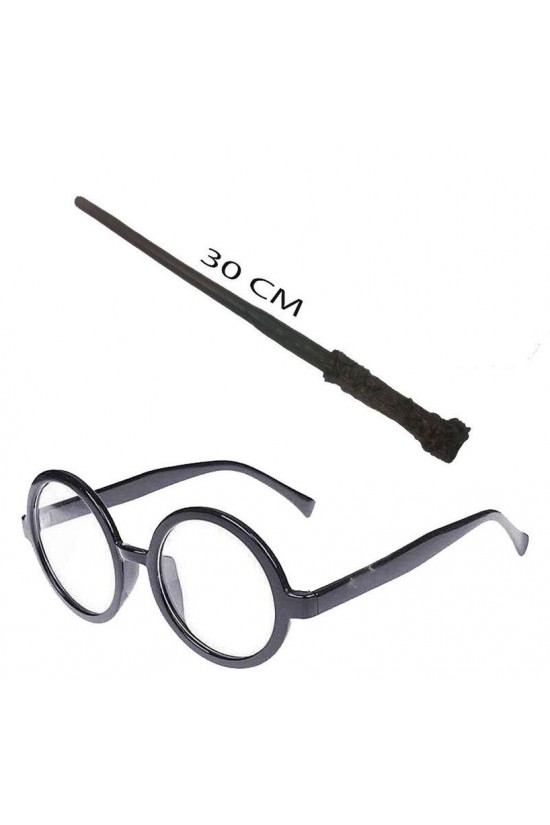 Harry Potter Wand 30 cm and Black Framed Harry Potter Glasses Set Harry Potter Wand 30 cm and Black Framed Harry Potter Glasses Set