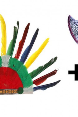 Colorful Indian Feathered Headgear and Plastic Indian Ax