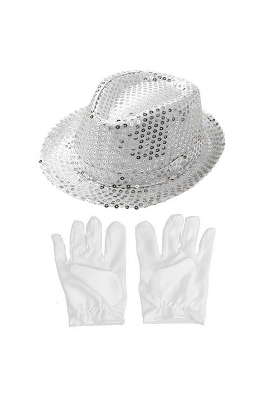 Silver Sequined Children's Hat and White Color Children's Gloves Silver Sequined Children's Hat and White Color Children's Gloves