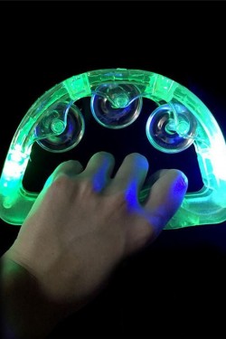 Luxury Amusement Tambourine Green Color Flashing With Led Light Battery