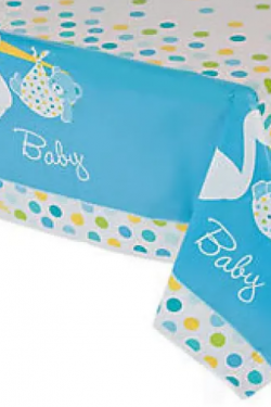 Baby Shower Masa Örtüsü Baby Boy Stork Leylekli Mavi Masa Örtüsü 137x274 cm