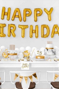 Altın Renk Happy Birthday Folyo Doğum Günü Balonu 35 cm