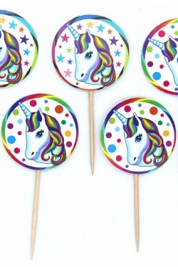 Rengarenk Unicorn Temalı Süslemeli Parti Kürdan Süsü 20 Adet