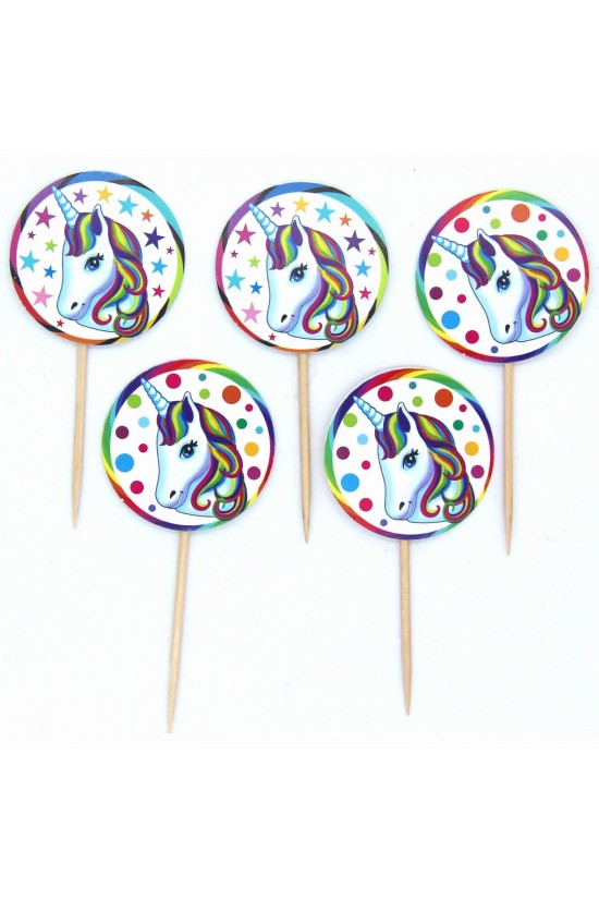Rengarenk Unicorn Temalı Süslemeli Parti Kürdan Süsü 20 Adet Rengarenk Unicorn Temalı Süslemeli Parti Kürdan Süsü 20 Adet