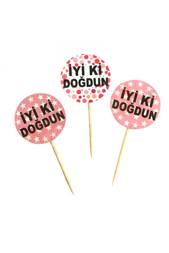 Pembe Renk İyiki Doğdun Yazılı Yıldız Yuvarlak Desenli Kürdan Süs 20 Adet Pembe Renk İyiki Doğdun Yazılı Yıldız Yuvarlak Desenli Kürdan Süs 20 Adet