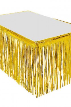 Püsküllü Işıltılı Metalize Altın Renk Masa Eteği 75 cm x 4 m
