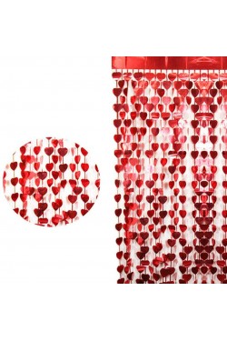 Red Color Heart Shaped Metallized Fringed Background Curtain Decoration
