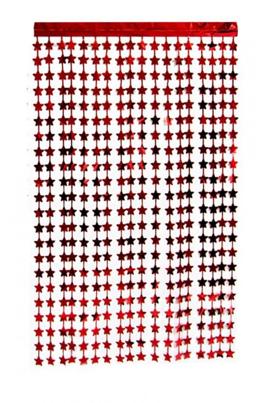 Red Color Star Shaped Metalized Fringed Background Curtain Decoration