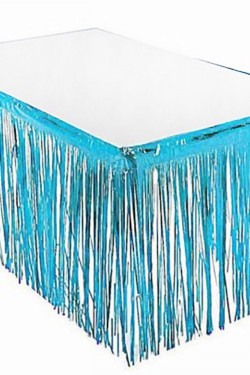 Püsküllü Işıltılı Metalize Mavi Renk Masa Eteği 75 cm x 4 m