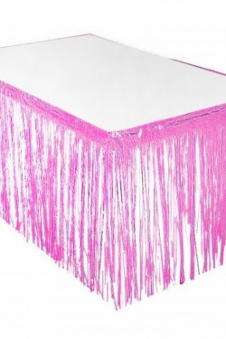 Püsküllü Işıltılı Metalize Pembe Renk Masa Eteği 75 cm x 4 m