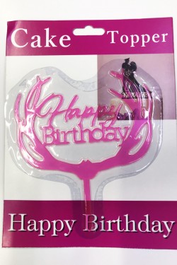 Happy Birthday Yazılı Pembe Dallı Pasta Kek Çubuğu