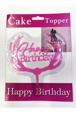 Bâton de gâteau branche rose avec lettrage joyeux anniversaire