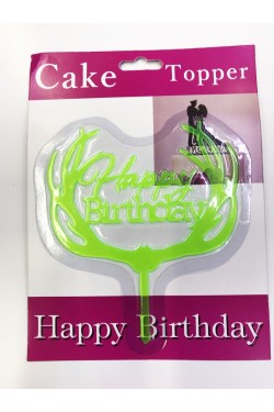 Barre de gâteau de branche verte avec lettrage de joyeux anniversaire