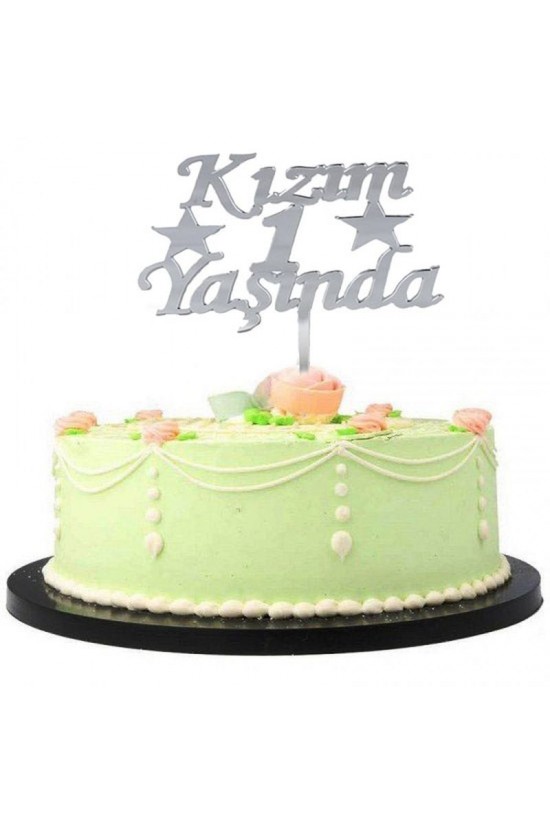 My Daughter is 1 Year Old First Birthday Party Plexi Cake Decor Silver Color My Daughter is 1 Year Old First Birthday Party Plexi Cake Decor Silver Color