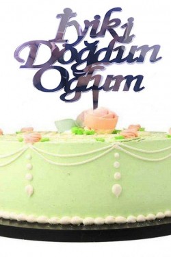 Alles Gute zum Geburtstag, mein Sohn, geschriebene Geburtstagsparty, Plexi-Kuchendekoration, silberfarben