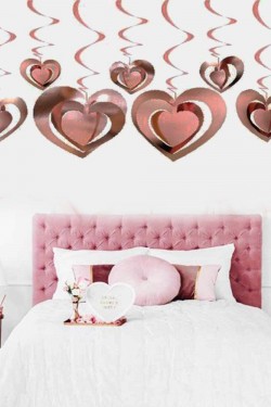 3 Boyutlu Spiralli Rose Renk Kalp Şekilli Tavan Asma Süsü 12 Adet