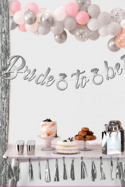 Gümüş Renk İtalik Yazı Bekarlığa Veda Partisi Tektaşlı Bride To Be Banner Flama Süs