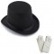 Schwarzer Magier-Fedora PM – 1 Paar weiße Magier-Handschuhe – Erwachsenengröße