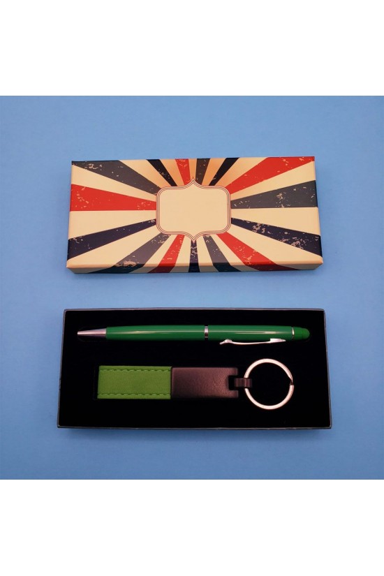 Stylo à bille vert et porte-clés en métal Stylo à bille vert et porte-clés en métal