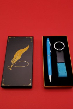 Metal Leather Keychain And Pen