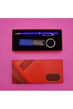 Blauer Schlüsselanhänger und Stift-Set