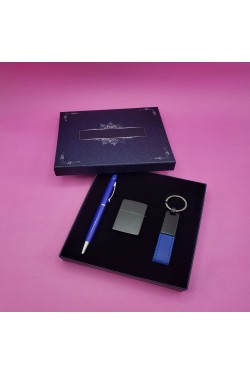 Blauer Stift-Schlüsselanhänger und Feuerzeug-Set