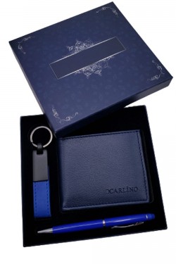 Portefeuille crayon bleu et porte-clés en cuir