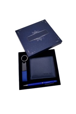 Blaues Bleistift-Portemonnaie und Leder-Schlüsselanhänger