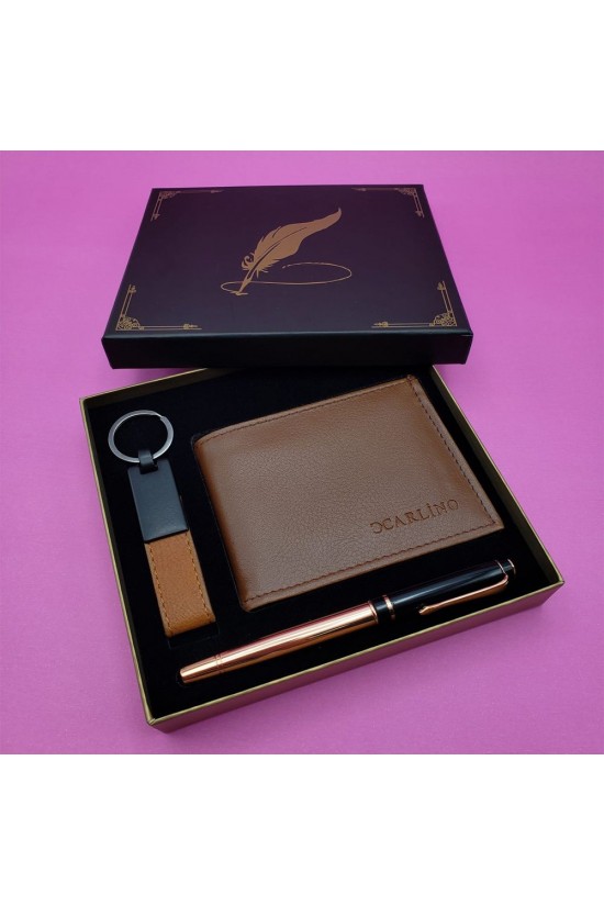 Porte-clés Taba Wallet en cuir et stylo roller en cuivre Porte-clés Taba Wallet en cuir et stylo roller en cuivre