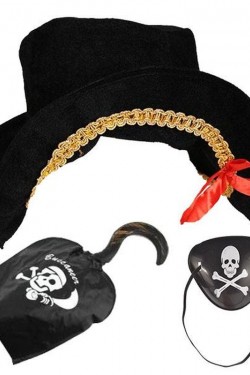 Captain Jack Velvet Pirate Sailor Hat and Pirate Eye Patch Mask