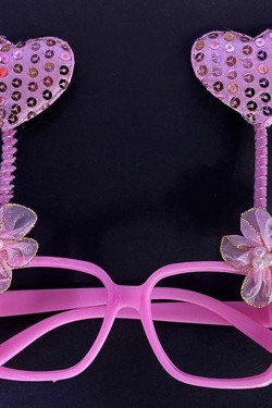 Pembe Renk Kalp Figürlü Camsız Metalize Parti Gözlüğü